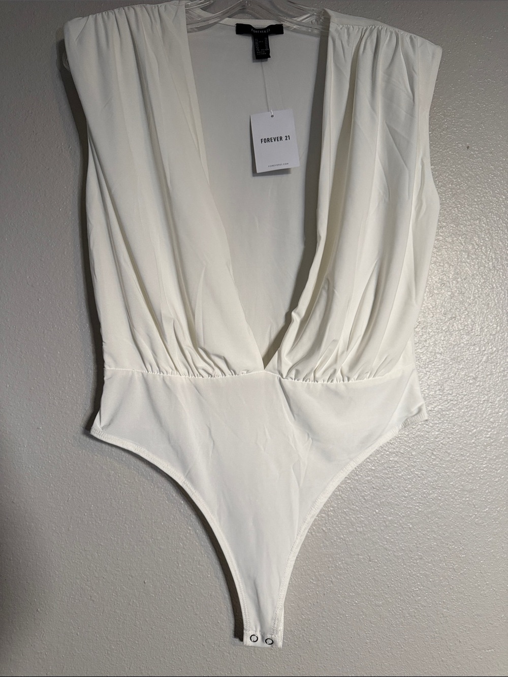 Forever 21 Cream Deep V Plunge Bodysuit